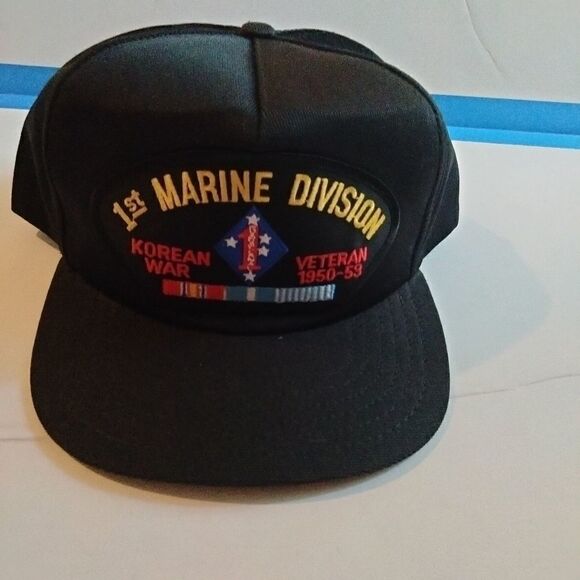 USMC FIRST 1ST MARINE DIVISION MARDIV KOREAN WAR VETERAN HAT W/ CAMPAIGN RIBBONS - Picture 1 of 3